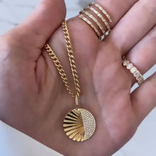 Load image into Gallery viewer, Fluted Side Pave Round Charm Cuban Necklace
