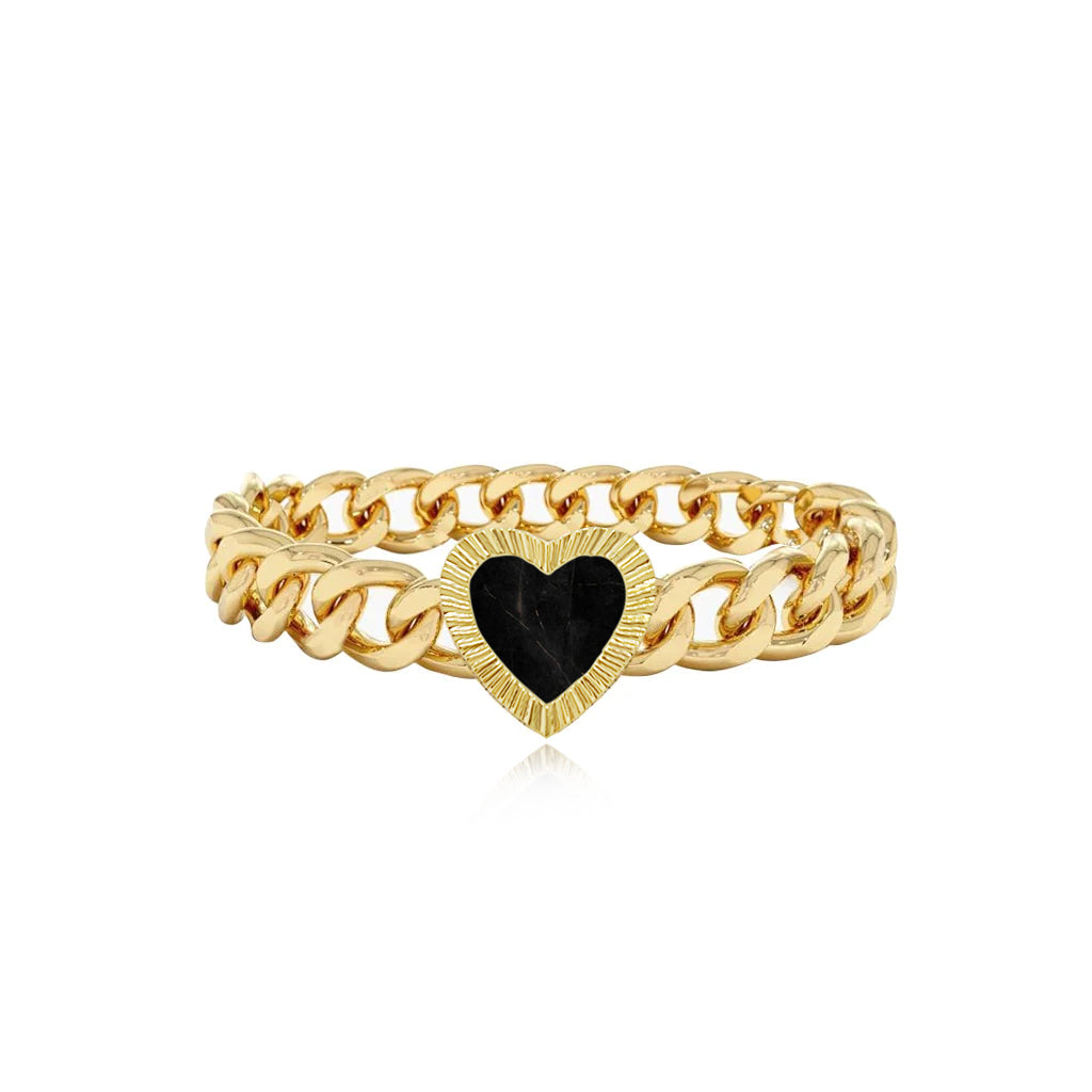 Fluted Outline Stone Heart Cuban Ring