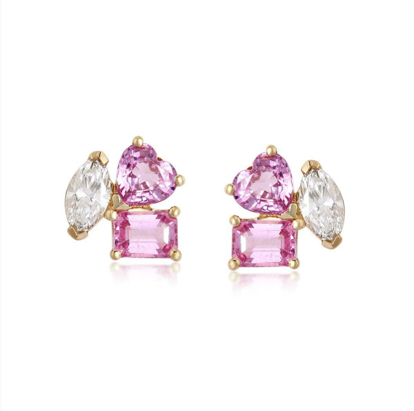 Small Two-Gemstones and Diamond Multishape Earrings