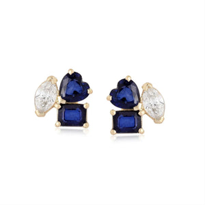 Small Two-Gemstones and Diamond Multishape Earrings