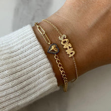 Load image into Gallery viewer, Puffy Gold Heart Gemstone Half Cuban &amp; Paperclip Bracelet

