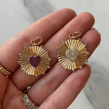 Load image into Gallery viewer, Round Striped Ruby Heart Medallion Charm
