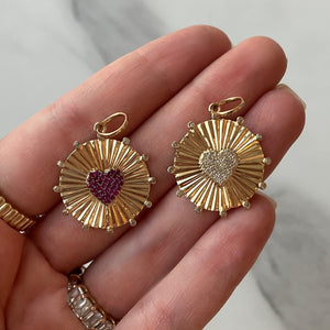 Round Striped Ruby Heart Medallion Charm