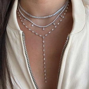 Five Solitaire Diamond Dangling Tennis Necklace