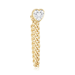 White Topaz Bezel Cuban Chain Gold Earring