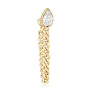 White Topaz Bezel Cuban Chain Gold Earring