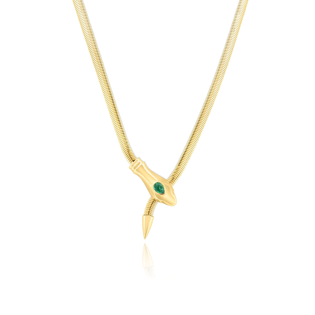 Solitaire Pear Emerald Eyes Snake Necklace