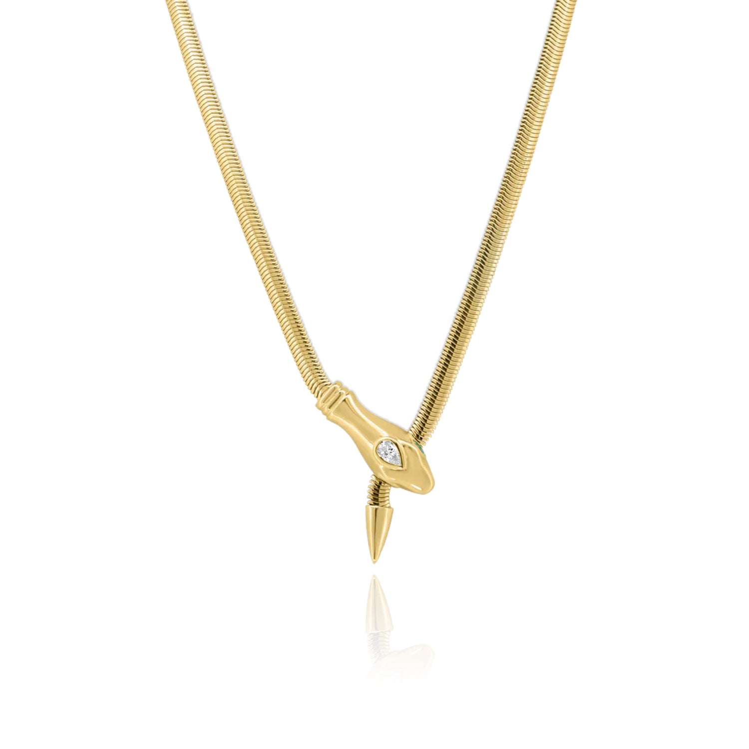 Solitaire Pear Diamond Eyes Snake Necklace