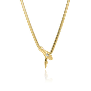 Solitaire Pear Diamond Eyes Snake Necklace
