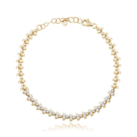 Trio Diamond Half Way Tennis Bracelet in 14k gold, sleek luxury fine jewelry style.