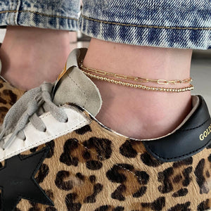 Gold Beaded Anklet + Medium Paperclip Anklet