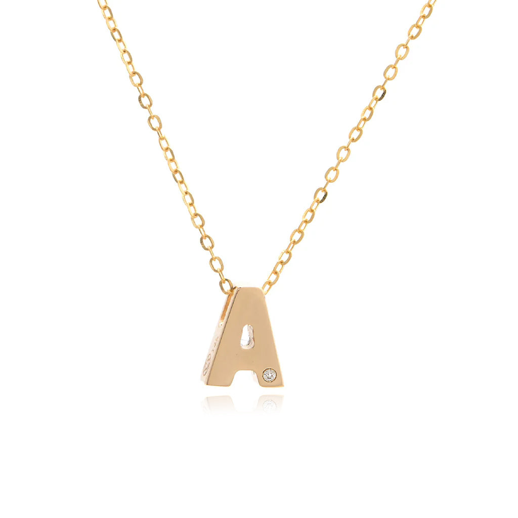 14K Gold Block Initial Necklace
