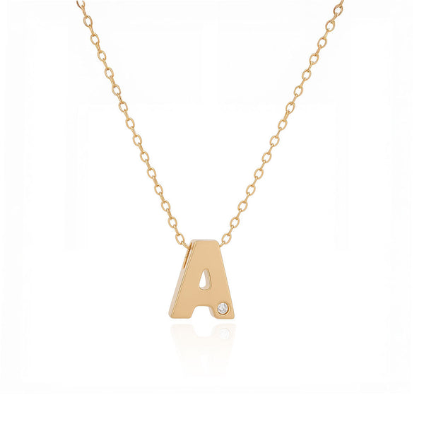 14K Gold Block Initial Necklace