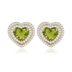 Double Halo Gemstone Heart Earrings
