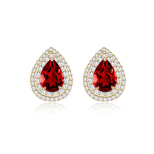 Load image into Gallery viewer, Double Halo Gemstone Pear Earrings
