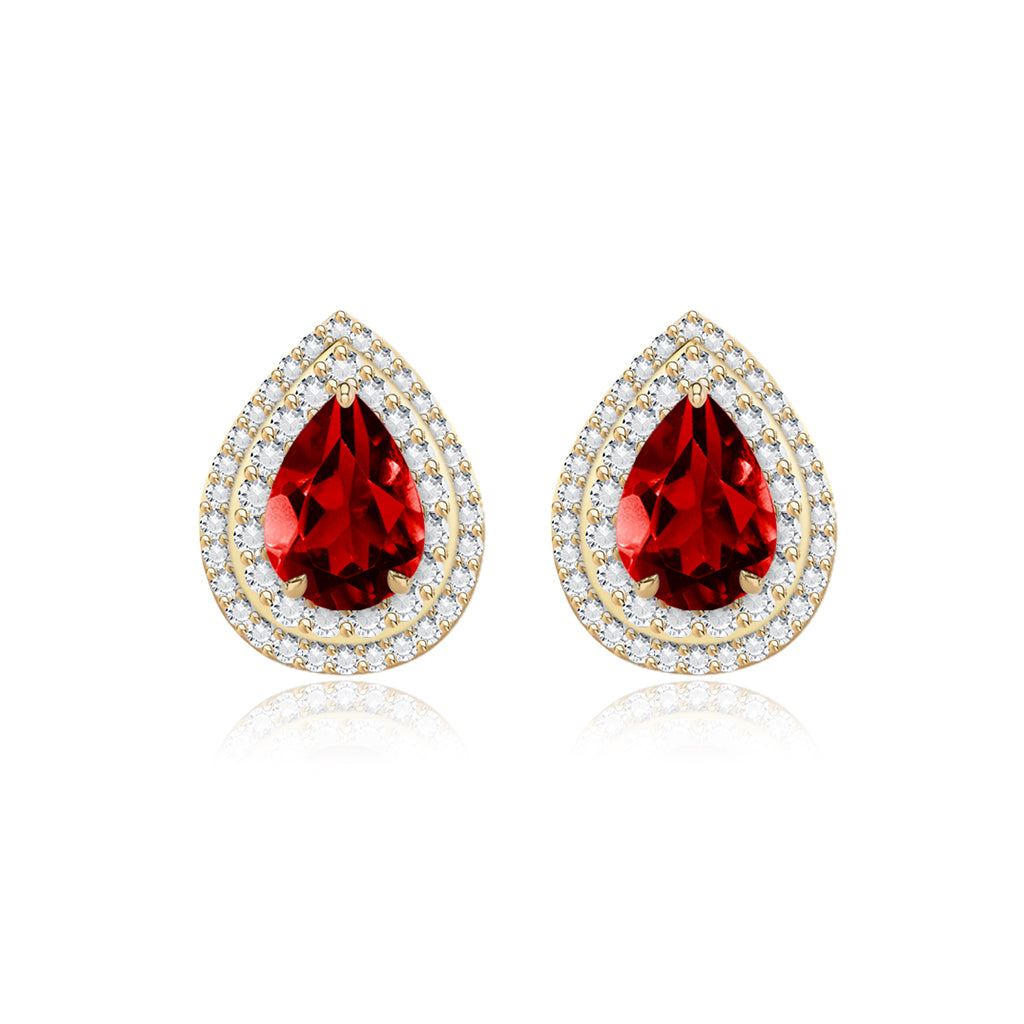 Double Halo Gemstone Pear Earrings