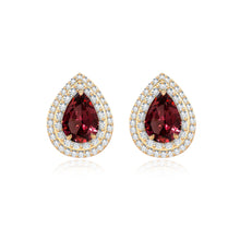 Load image into Gallery viewer, Double Halo Gemstone Pear Earrings
