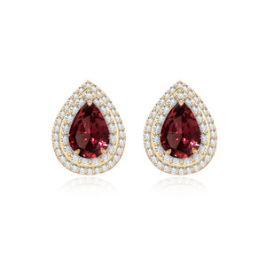 Double Halo Gemstone Pear Earrings