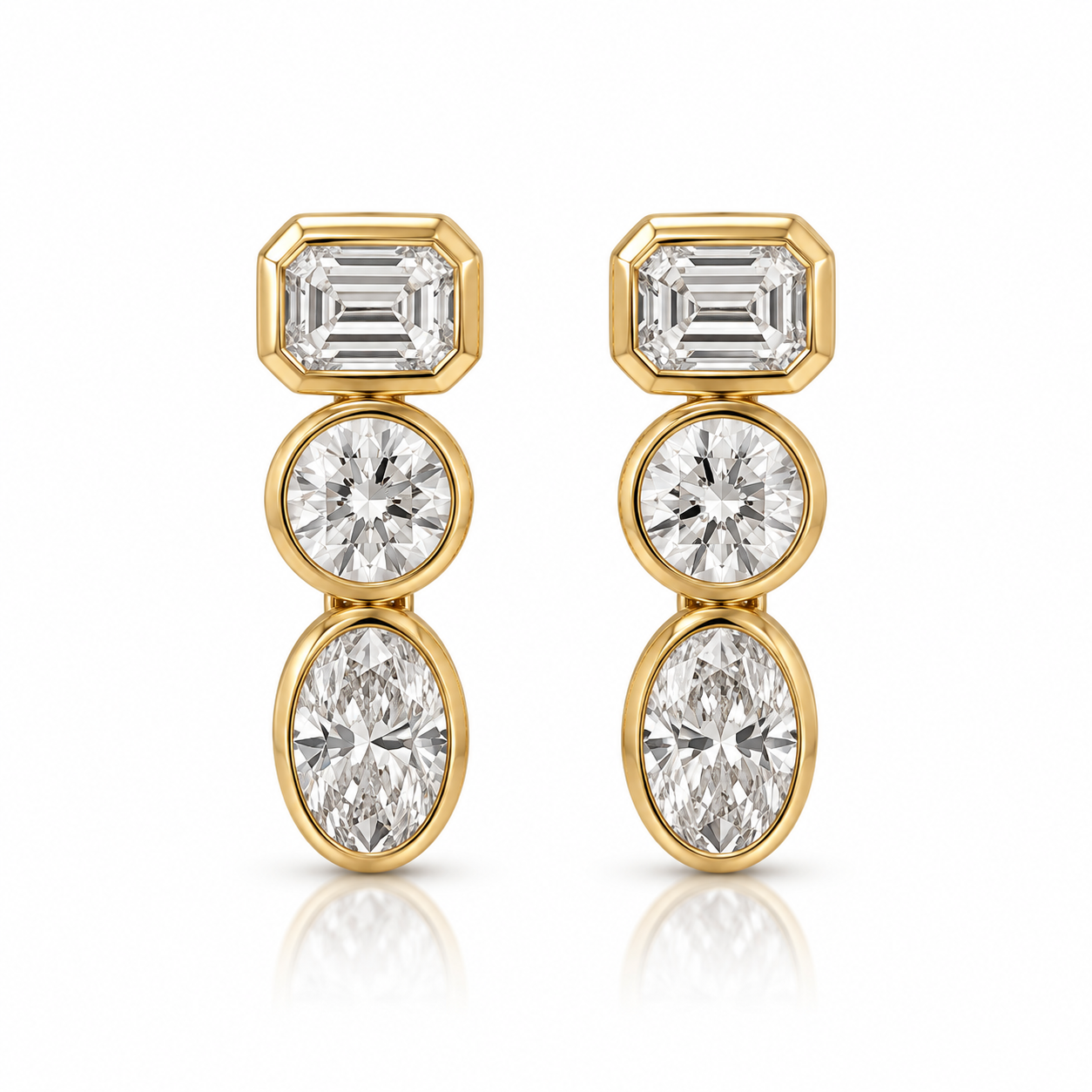 Small Three-Bezel Lab Diamond Drop Earrings