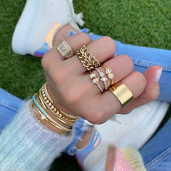Two-Diamonds Half Pave and Half Gold Ring