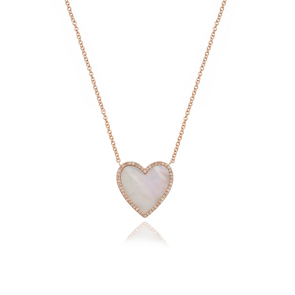 Large Pave Outline Stone Heart Necklace