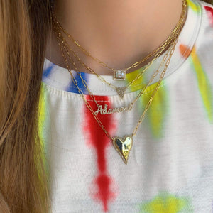 Small Pave Heart Paperclip Necklace