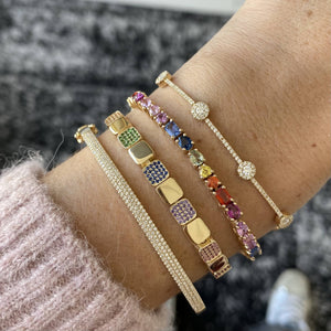 Large Golden Square Pave Rainbow Bracelet