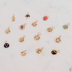Mini multi-star enamel different round charm in 14K yellow gold