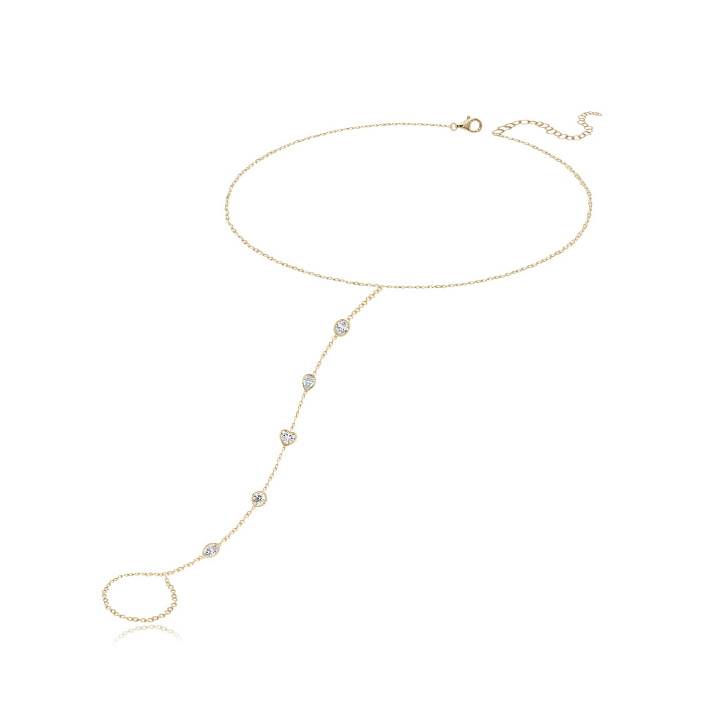 Five Bezel Multi Shape Diamond Hand Chain