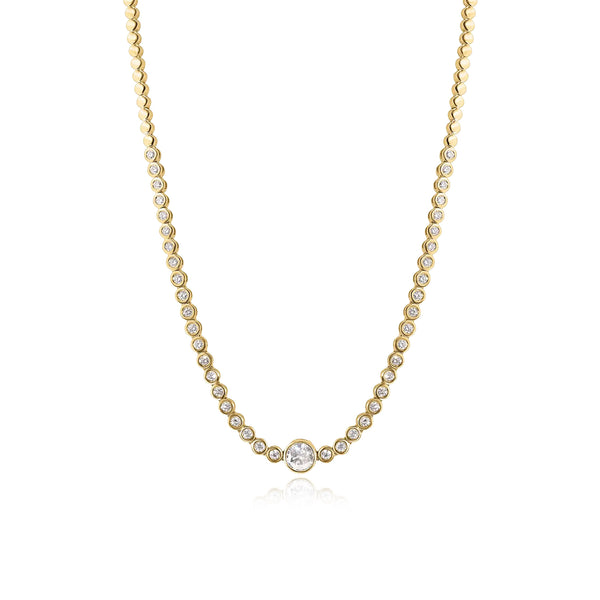 Round Bezel Diamond Golden Necklace