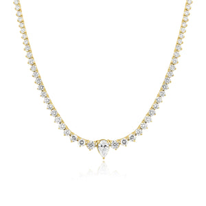 Diamond Tennis Necklace with Pear Center Diamond