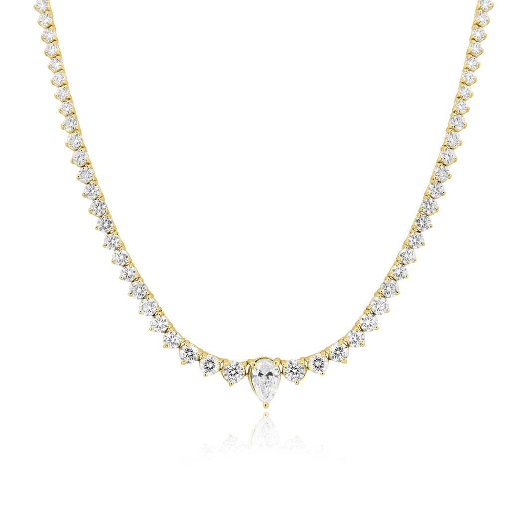 Diamond Tennis Necklace with Pear Center Diamond
