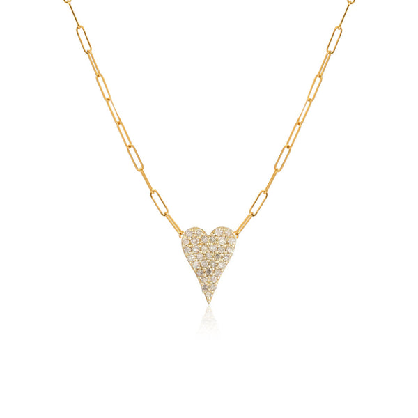Small Pave Heart Paperclip Necklace