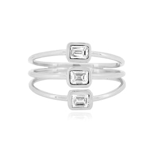 Three Row Emerald Cut Diamond Ring