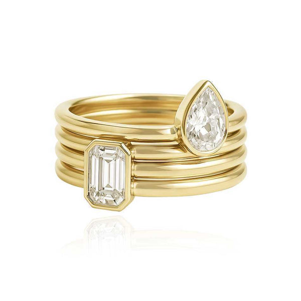 Ribbed Gold Two Stone Lab Diamond Ring