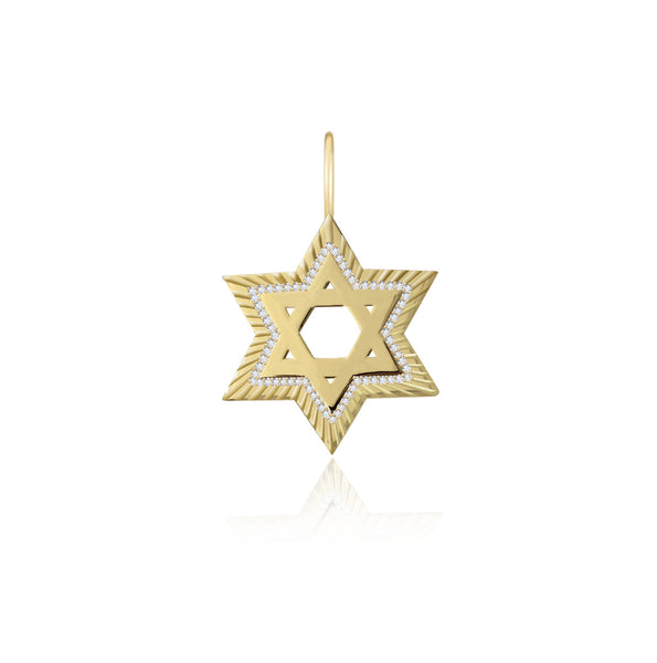 Fluted Pave Outline Star of David Charm