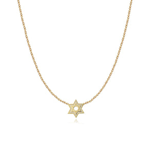 Fluted Pave Outline Star of David Necklace