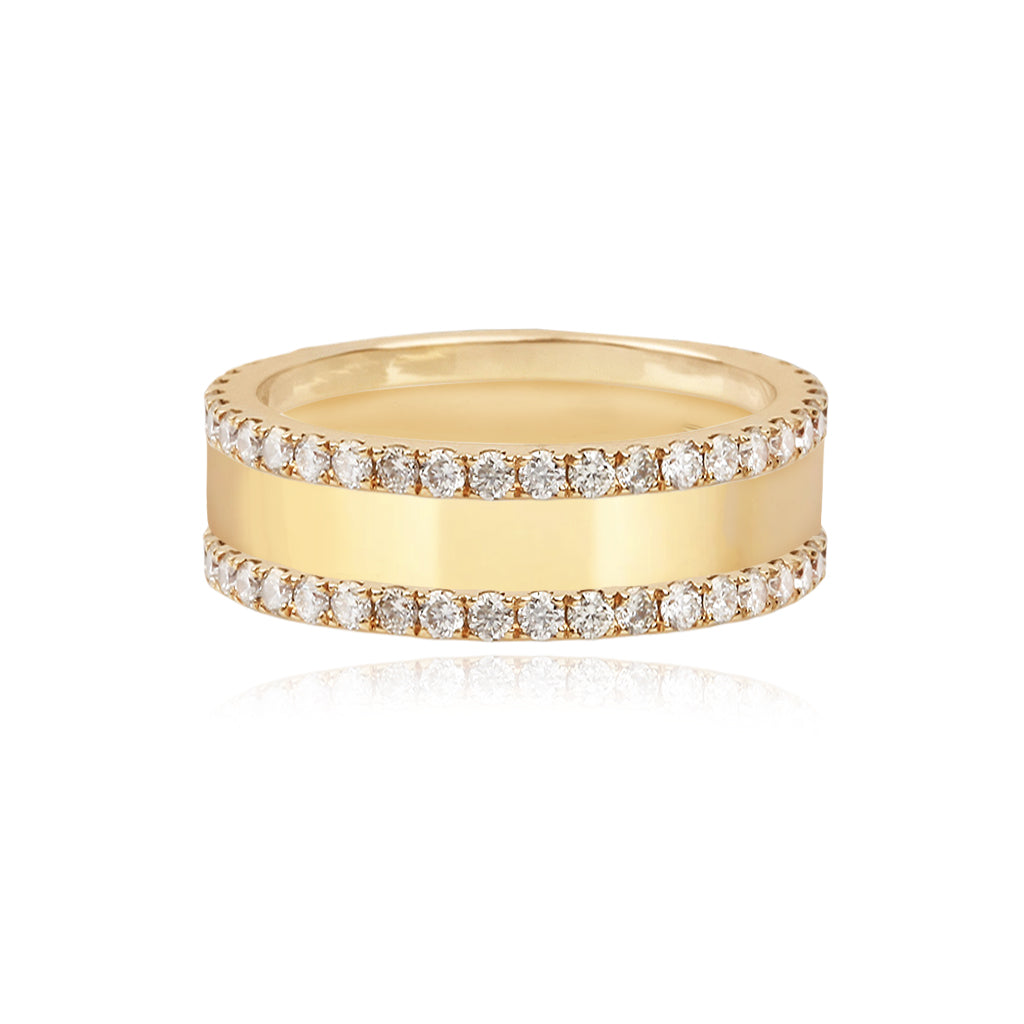 Thick Gold Band with Pave Border Wedding Band – Alev Jewelry