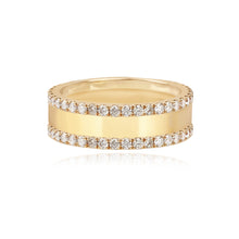 Load image into Gallery viewer, Thick Gold Band with Pave Border Wedding Ring
