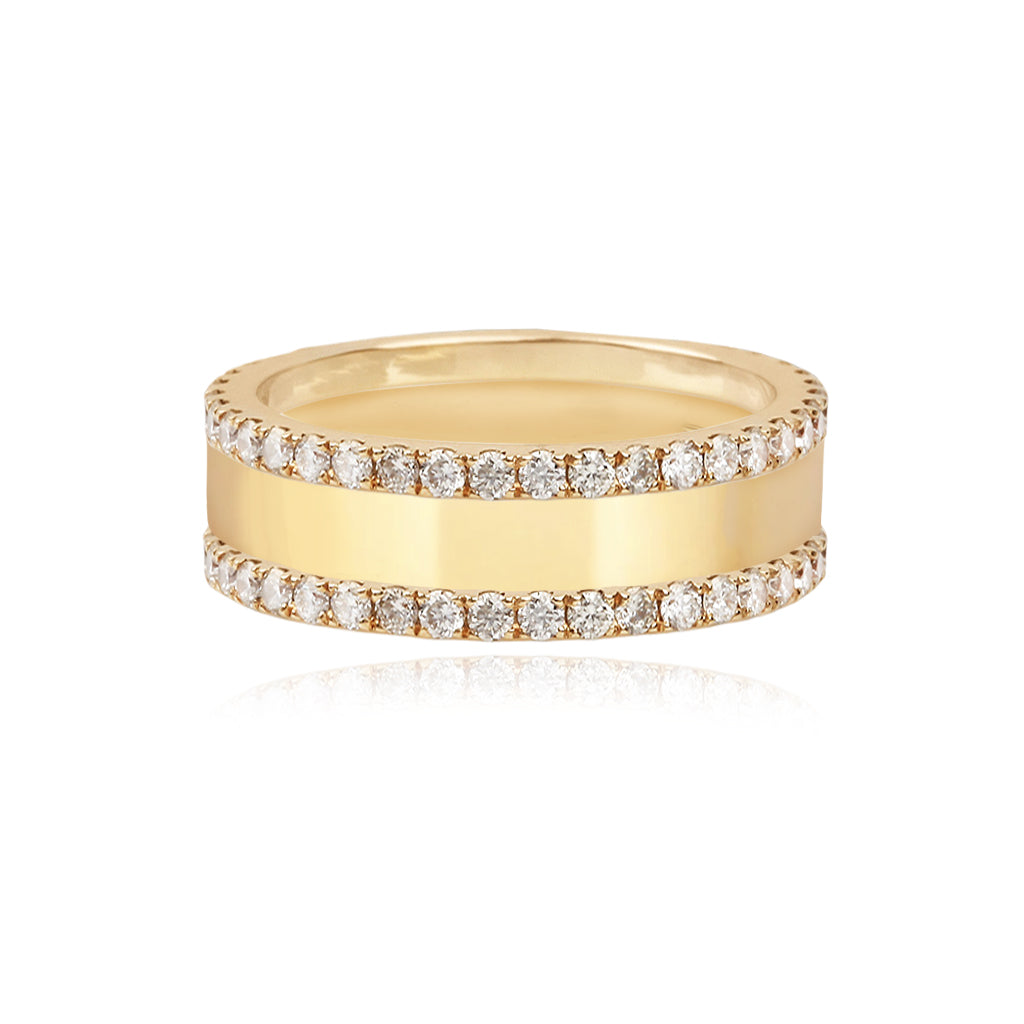 Thick Gold Band with Pave Border Wedding Ring