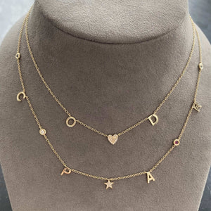 Gold Initials and Pave Heart Necklace