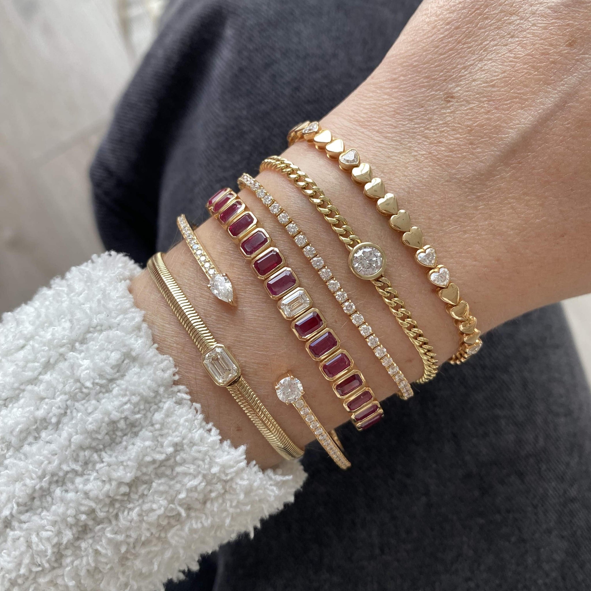 Solitaire Diamond Gemstone Bezel Tennis Bracelet – Alev Jewelry