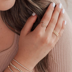 Solitaire Diamond Wiggly Pave Ring