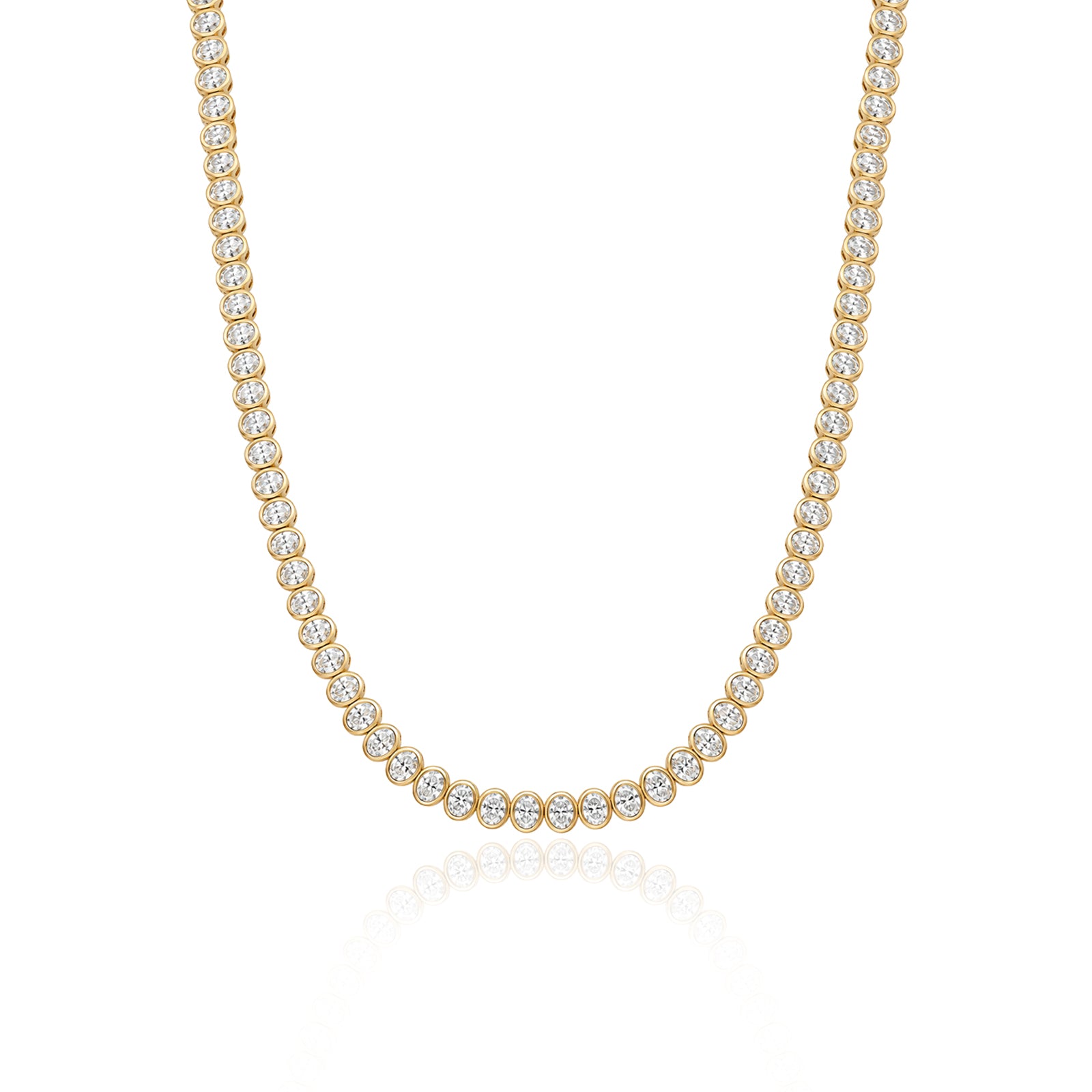 Oval Cut Lab Bezel Diamond Tennis Necklace