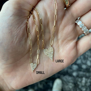 Large Pave Heart Paperclip Necklace