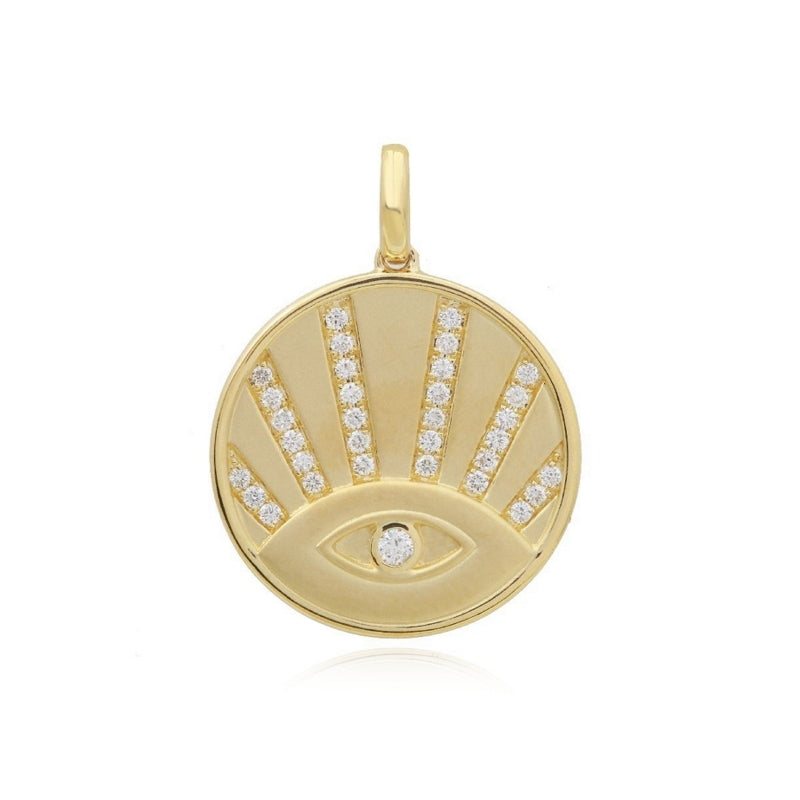 Gold Coin Pave Evil Eye Charm