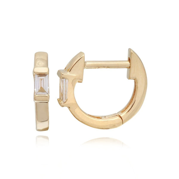 Diamond Emerald Cut Gold Huggie