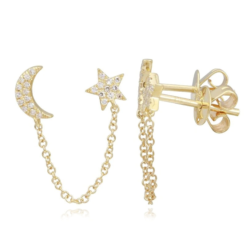 Moon and Star Chain Studs