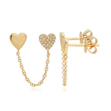 Load image into Gallery viewer, Pave and Gold Hearts Chain Earrings
