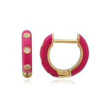 Load image into Gallery viewer, Enamel Three Diamond Huggies
